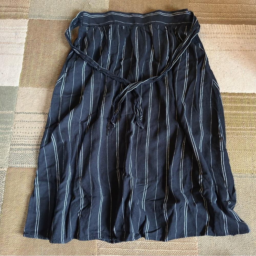 Striped Black Tie-Back Midi Skirt